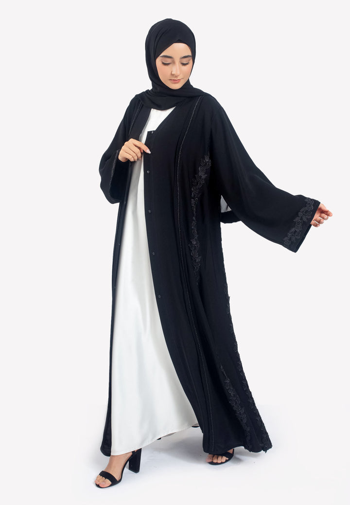 Black Intricate Lace Abaya