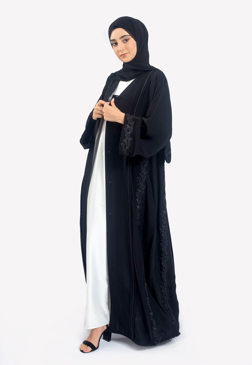 Black Intricate Lace Abaya