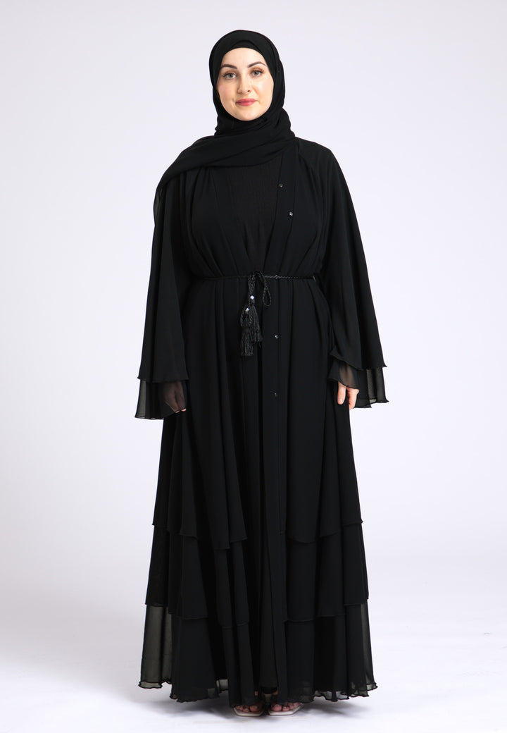 Black Chiffon 3 Layered Abaya