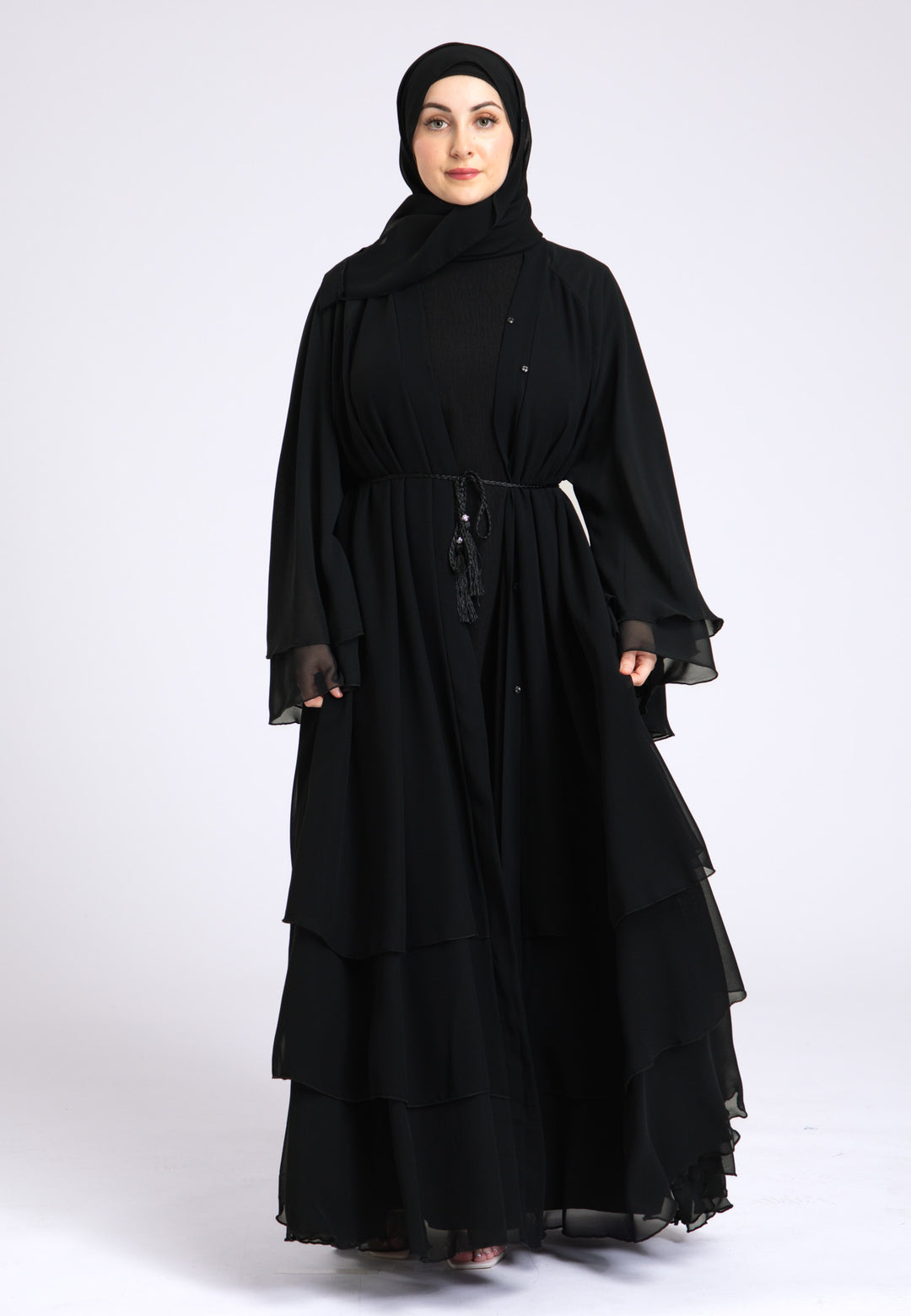 Black Chiffon 3 Layered Abaya