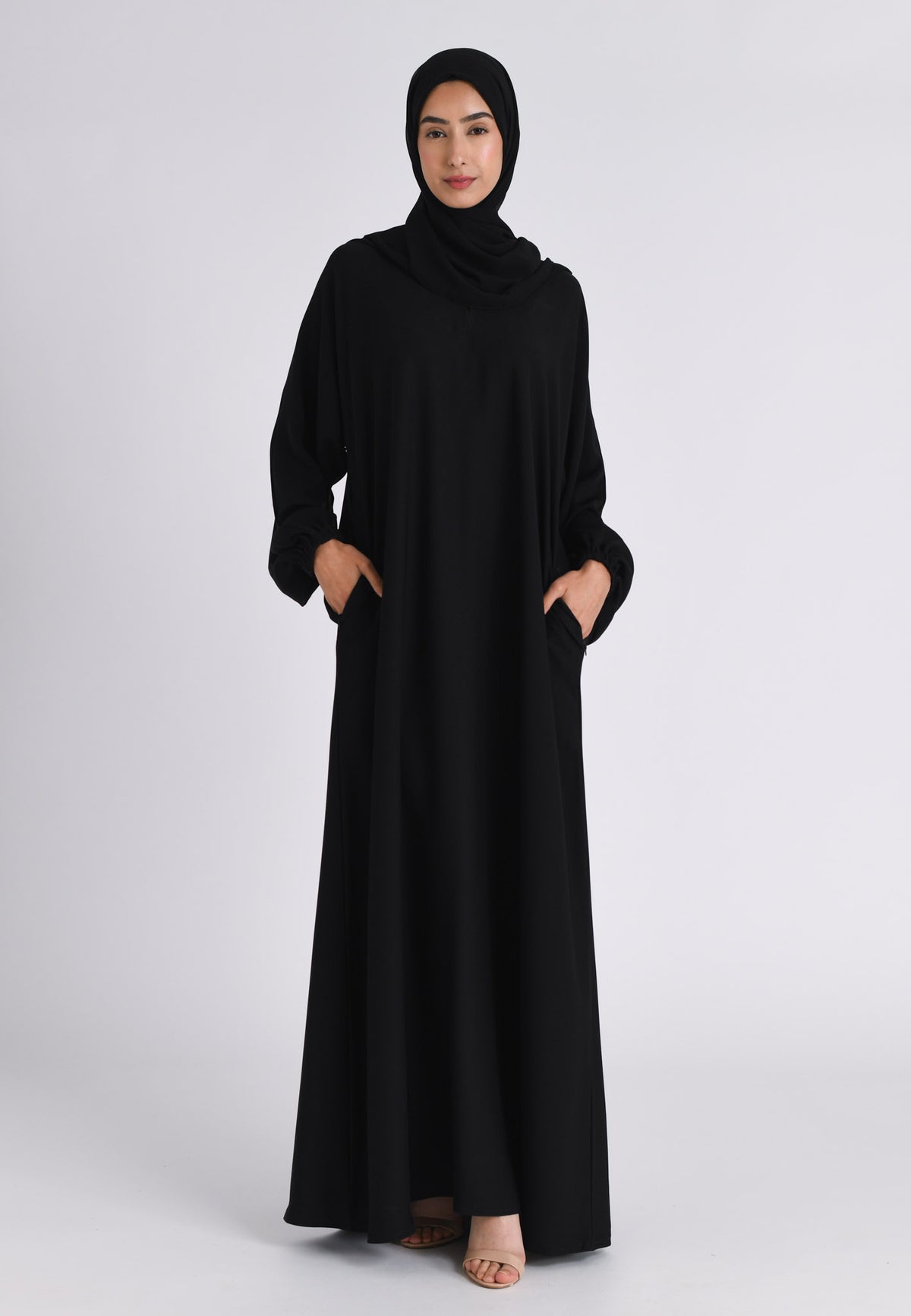 Black Closed Abaya with Zip Pockets