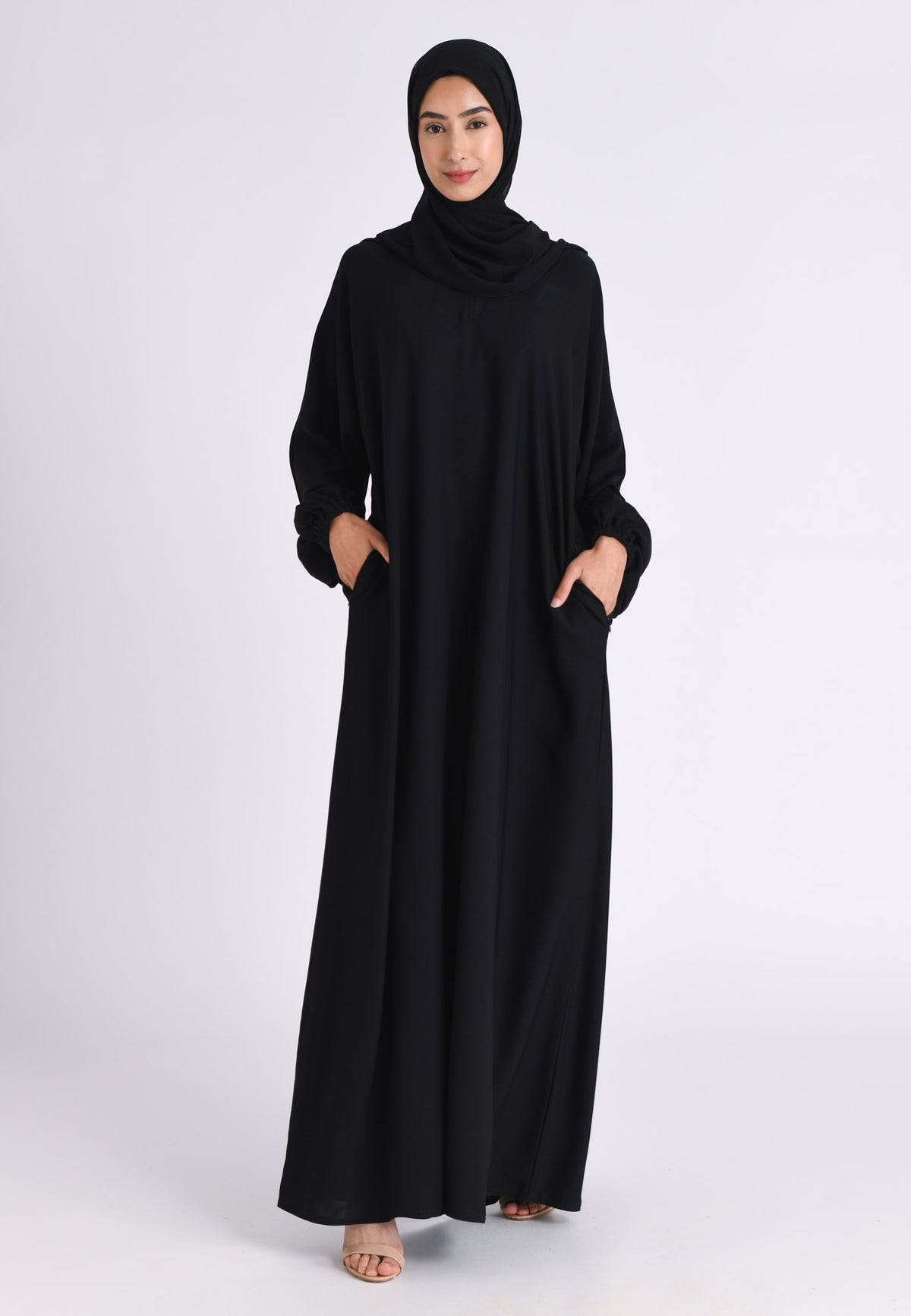 Black Closed Abaya with Zip Pockets