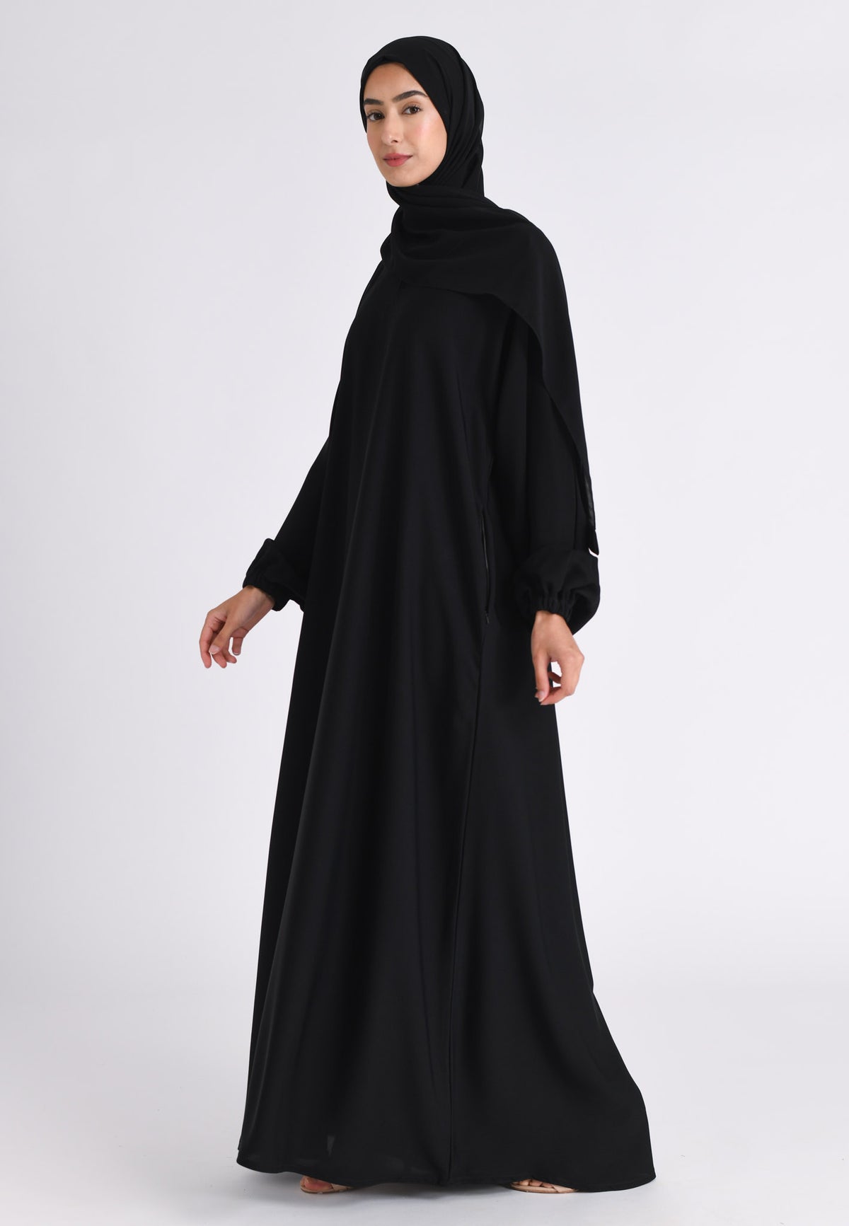 Black Closed Abaya with Zip Pockets