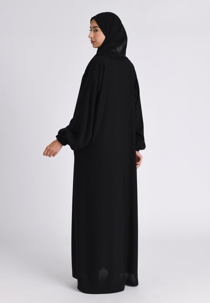 Black Closed Abaya with Zip Pockets