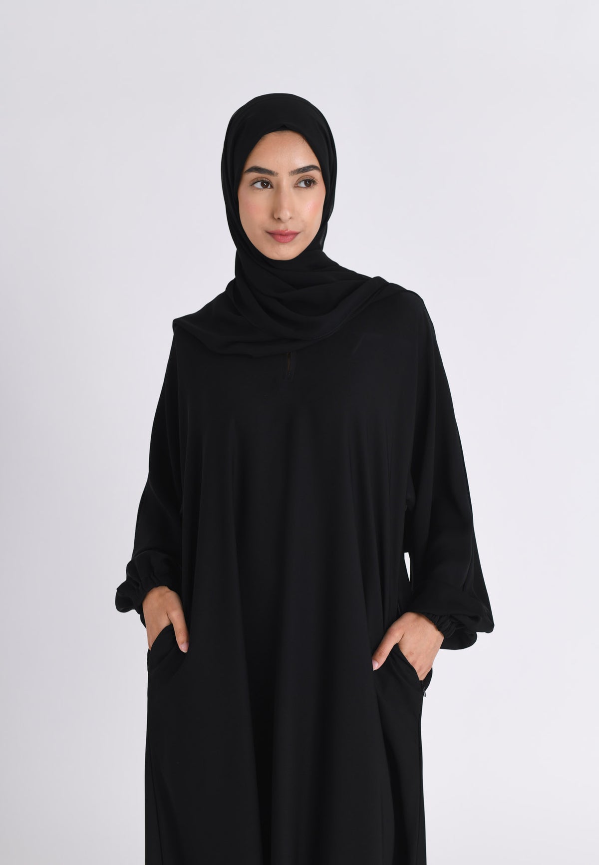 Black Closed Abaya with Zip Pockets