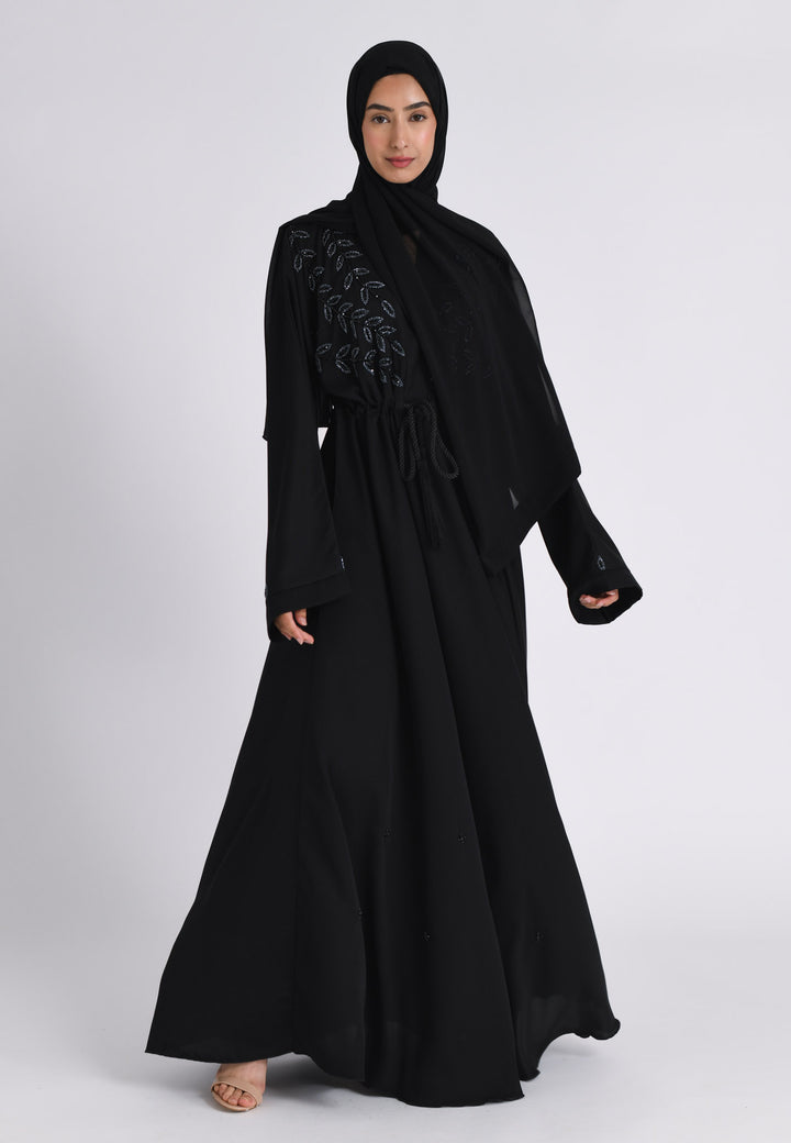 Black Embellished Umbrella Cut Closed Abaya