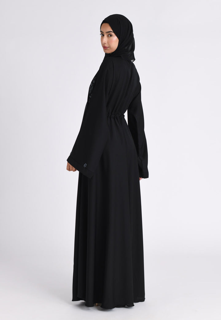 Black Embellished Umbrella Cut Closed Abaya