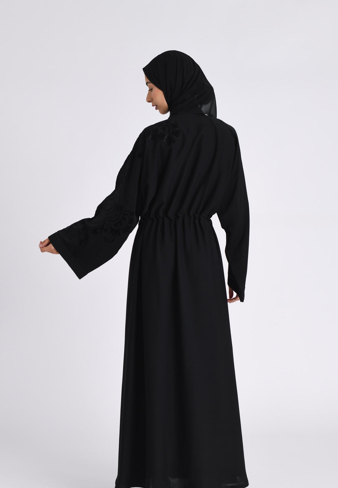 Black Intricate Velvet Motif Umbrella Cut Abaya