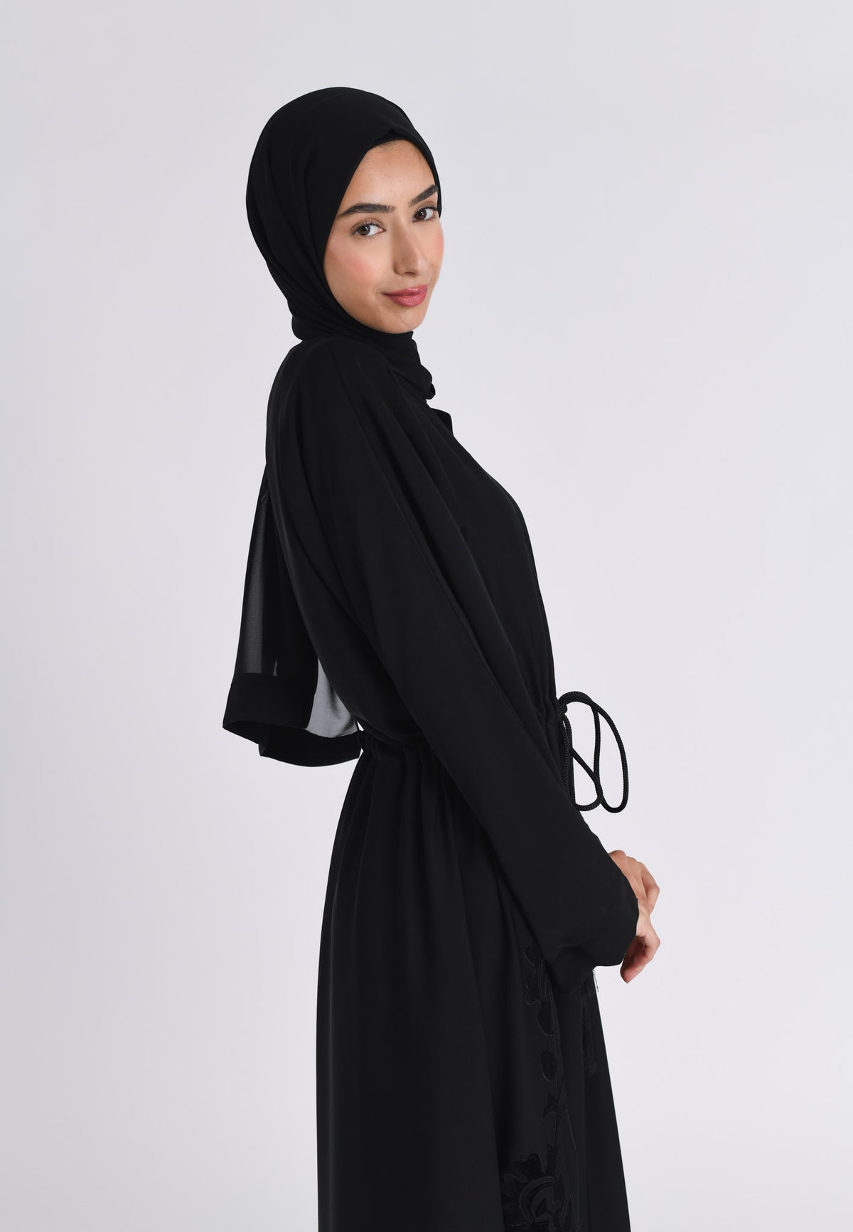 Black Intricate Velvet Motif Umbrella Cut Abaya