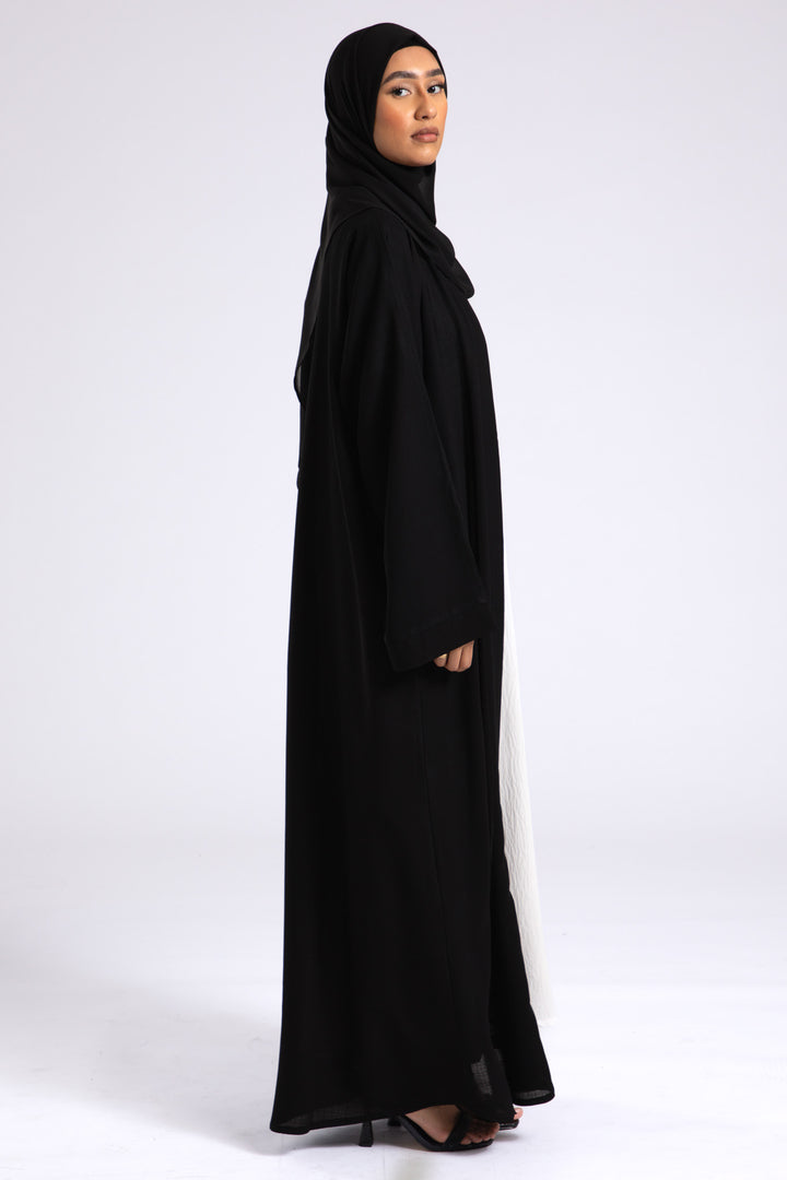 Black Linen Open Abaya