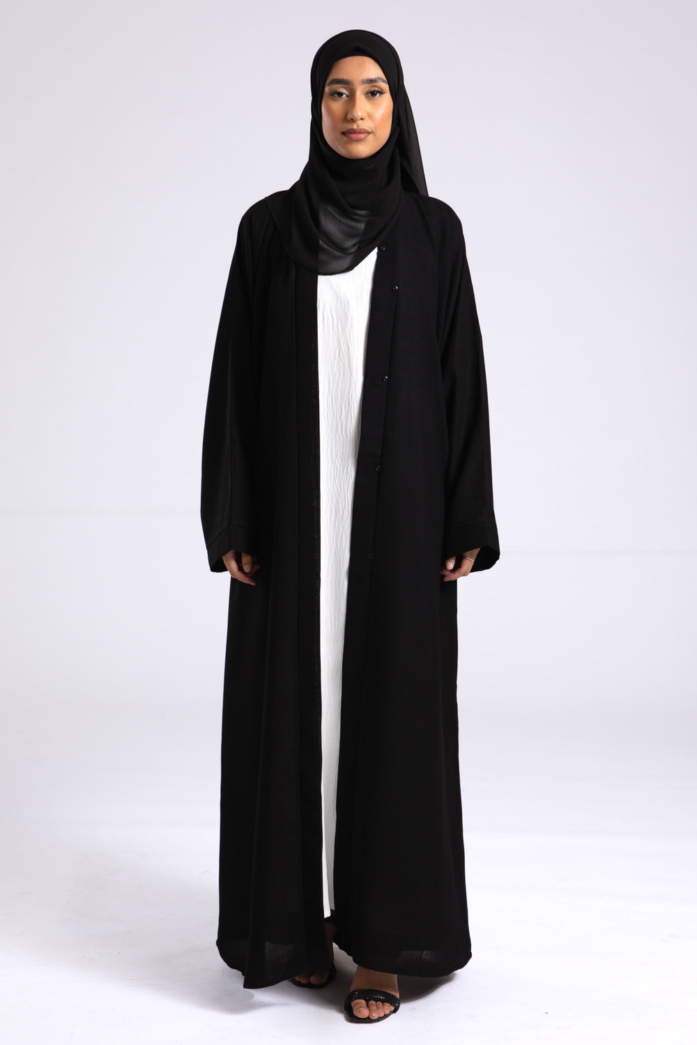 Black Linen Open Abaya