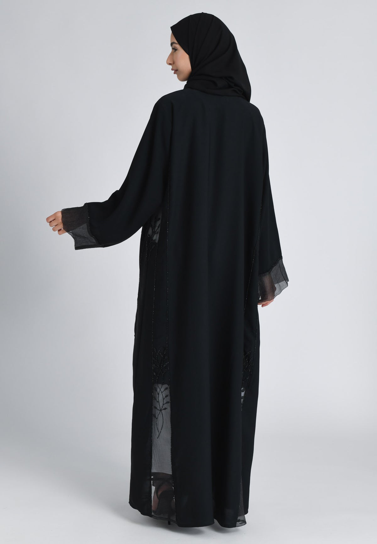 Black On Black Khaleeji Organza Accent Open Abaya