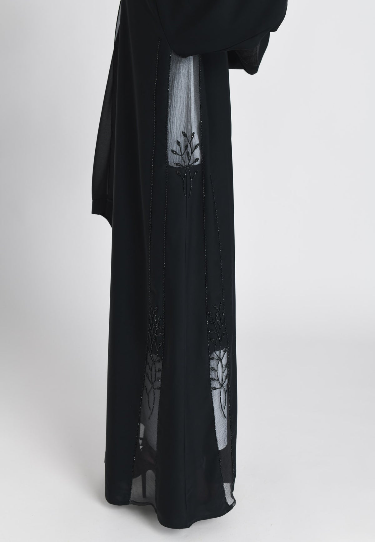 Black On Black Khaleeji Organza Accent Open Abaya