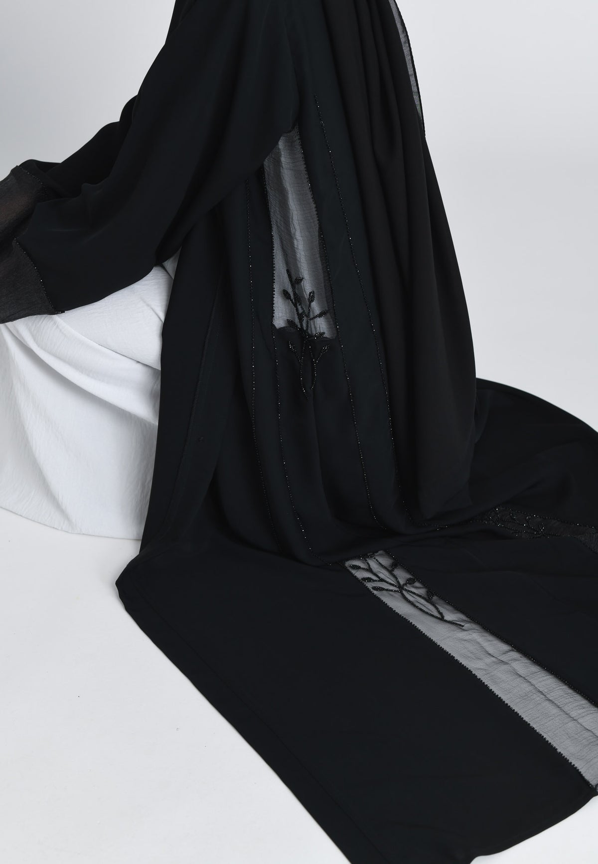Black On Black Khaleeji Organza Accent Open Abaya