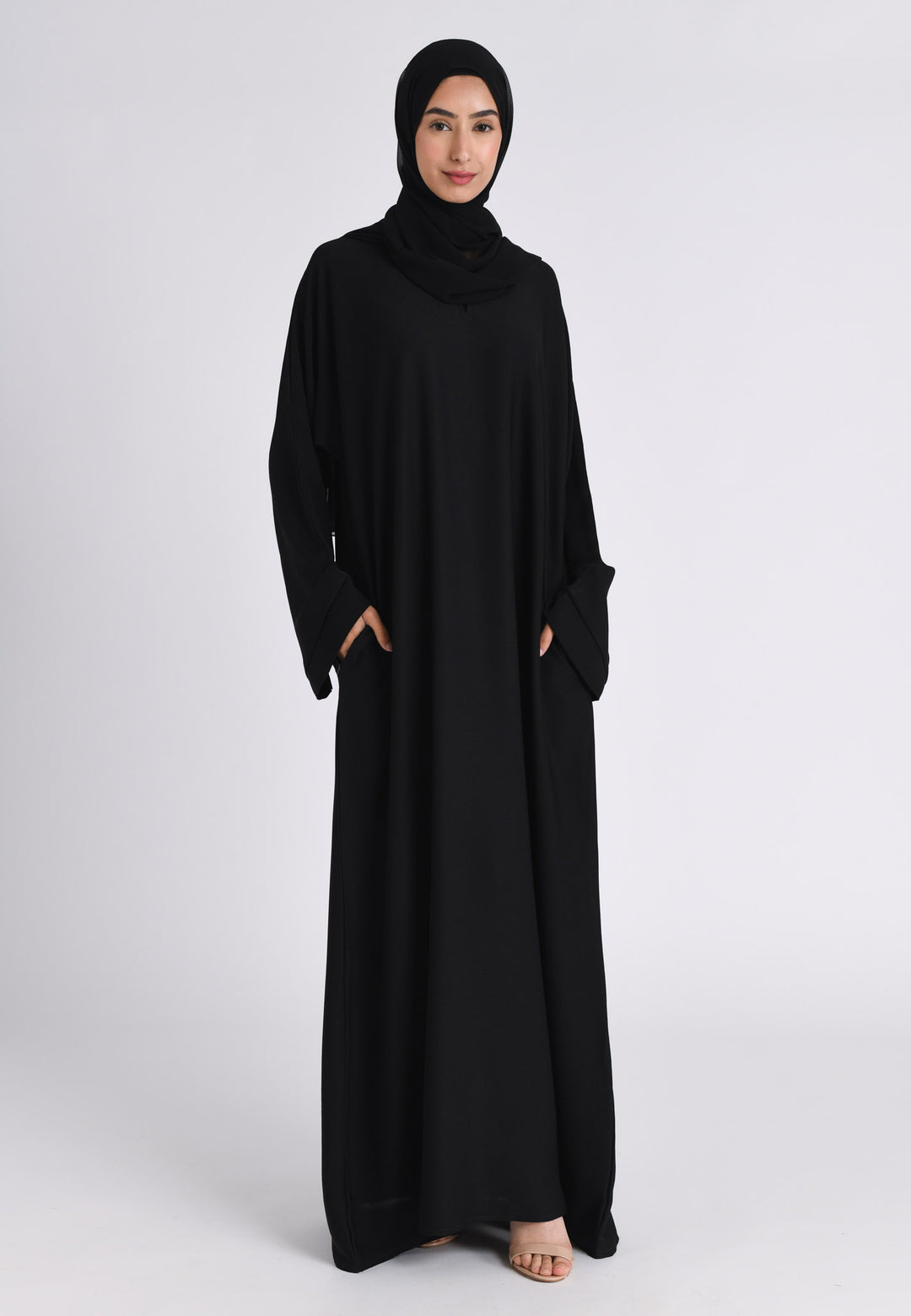 Black Textured Abaya With Zip Pockets