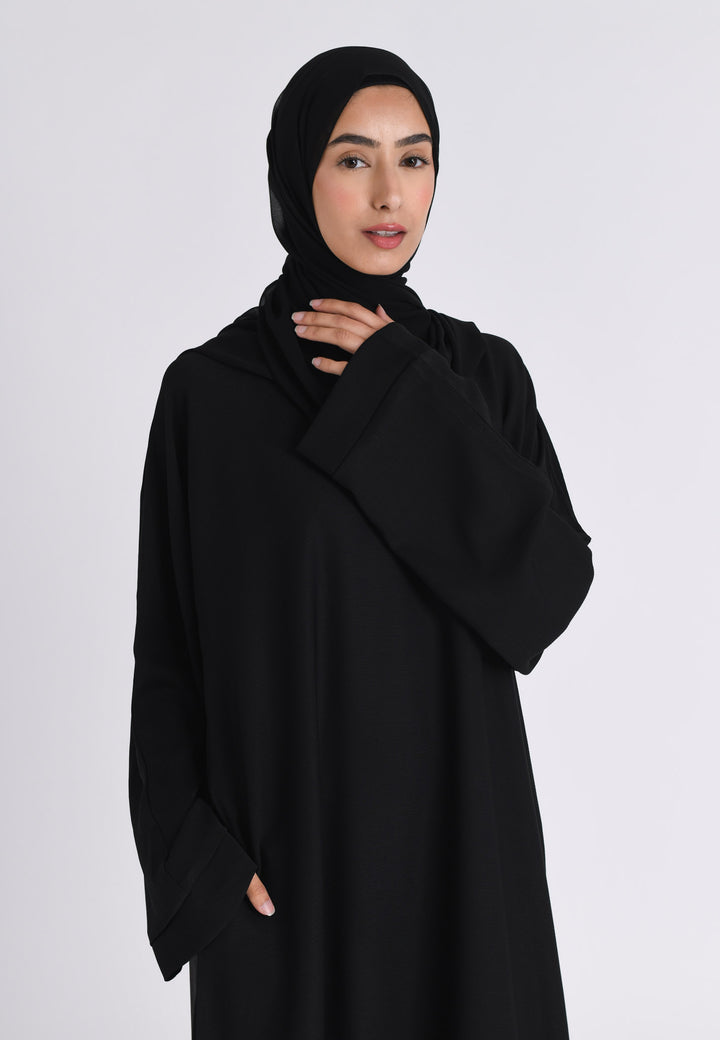 Black Textured Abaya With Zip Pockets