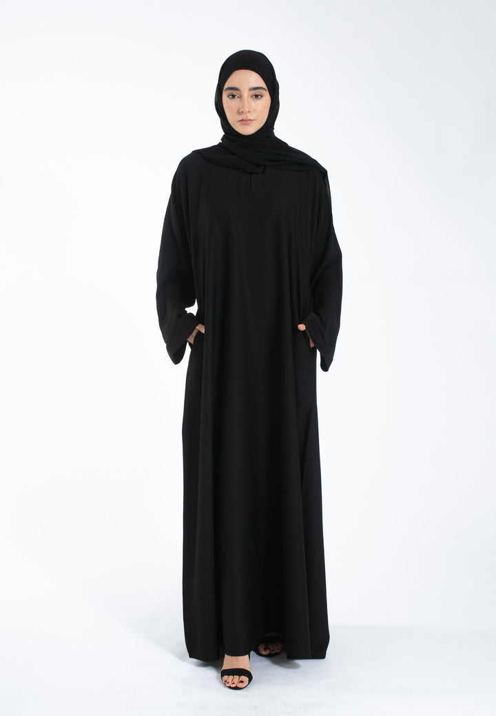 Black Textured Abaya With Zip Pockets