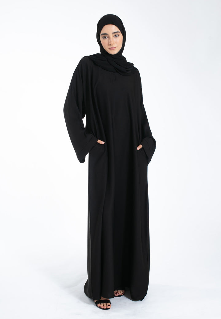 Black Textured Abaya With Zip Pockets
