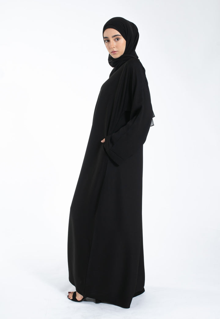 Black Textured Abaya With Zip Pockets