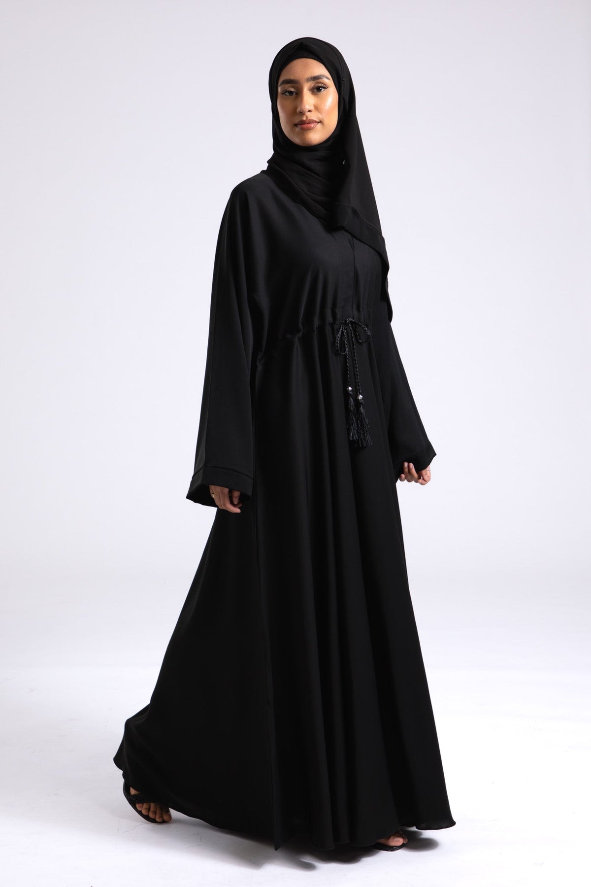 Plain Black Umbrella Cut Abaya With Inner Belt (Premium) Hayah Al-Muslimah