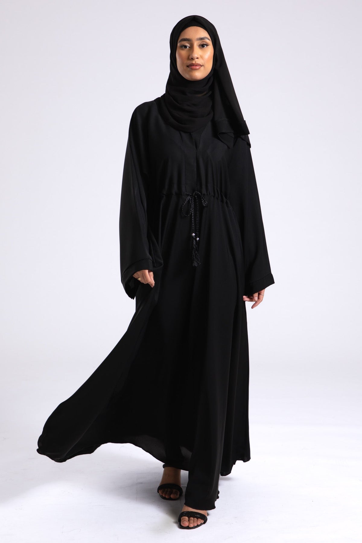 Plain Black Umbrella Cut Abaya With Inner Belt (Premium) Hayah Al-Muslimah