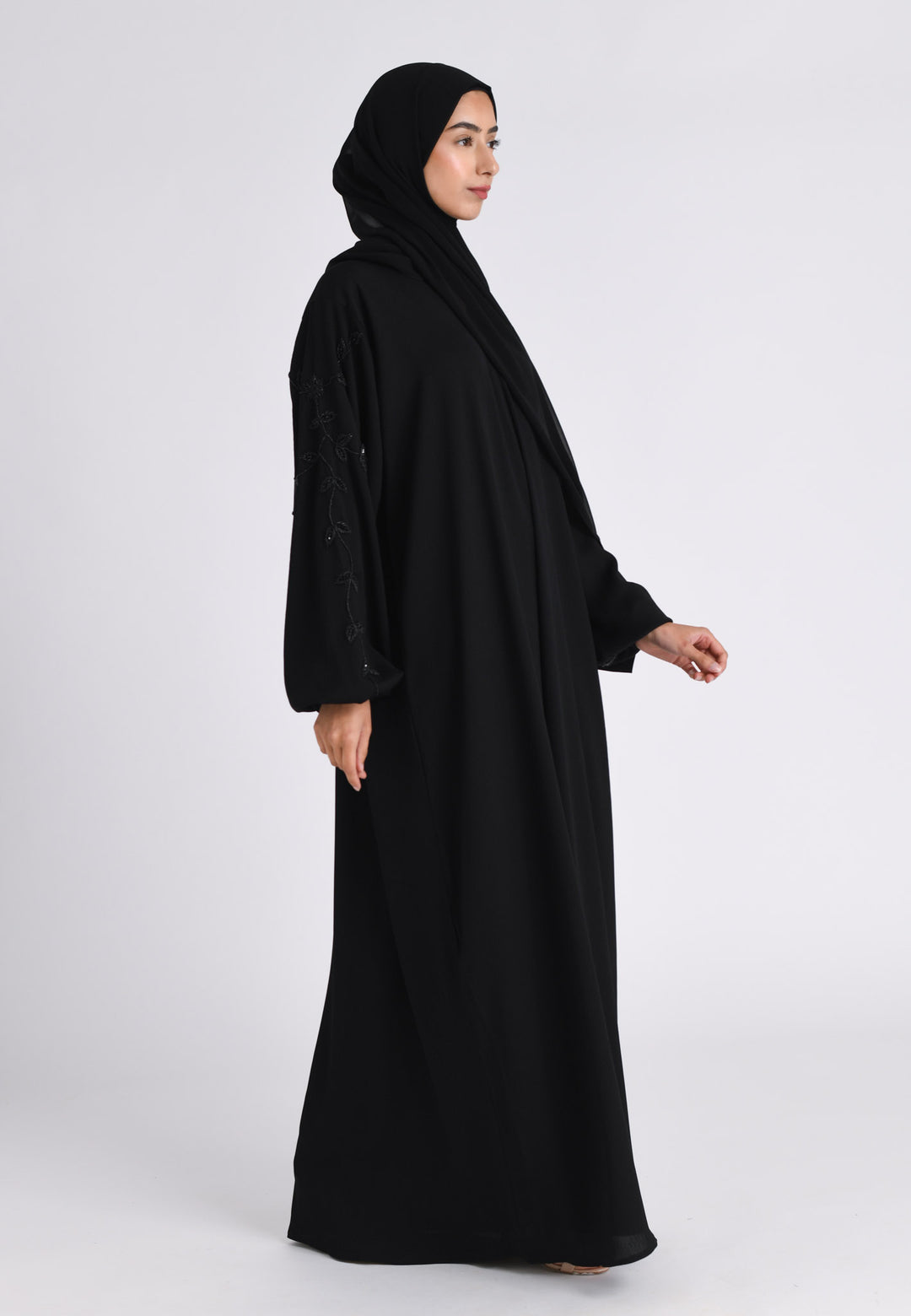 Black on Black Embellished Cuff Abaya
