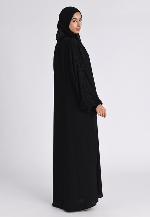 Black on Black Embellished Cuff Abaya (Premium)