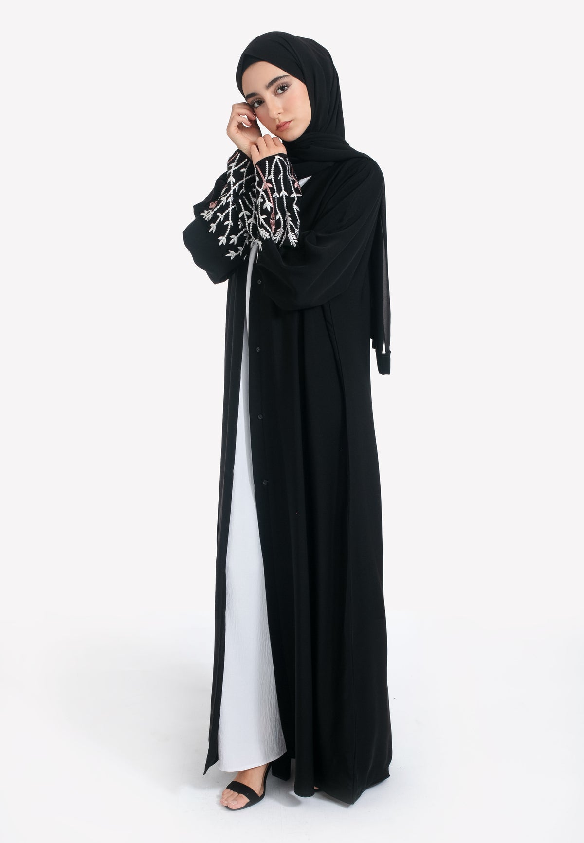 Blossom Embroidered Open Abaya - Side