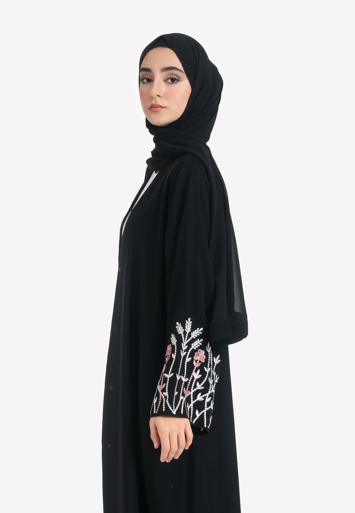 Detailing of Blossom Embroidered Black Abaya