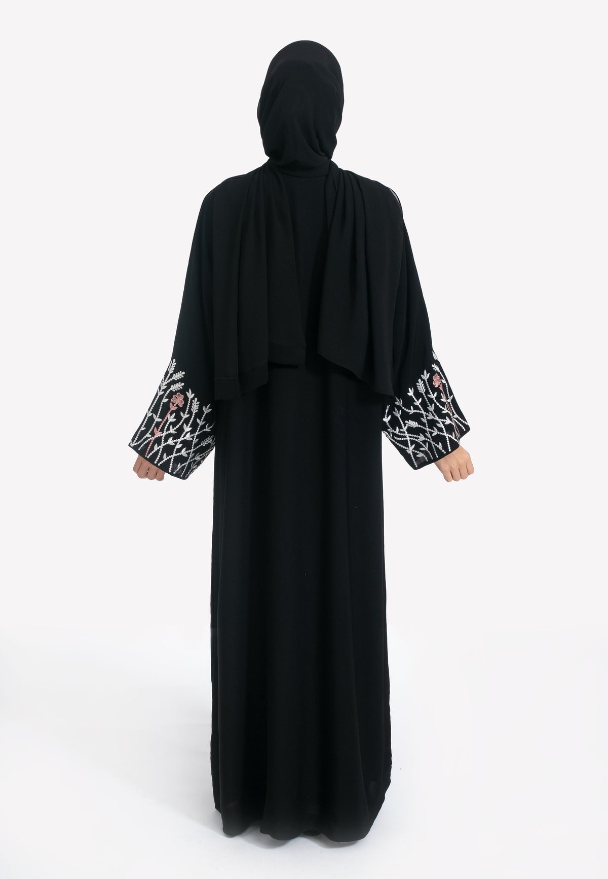 Blossom Embroidered Open Abaya - Back