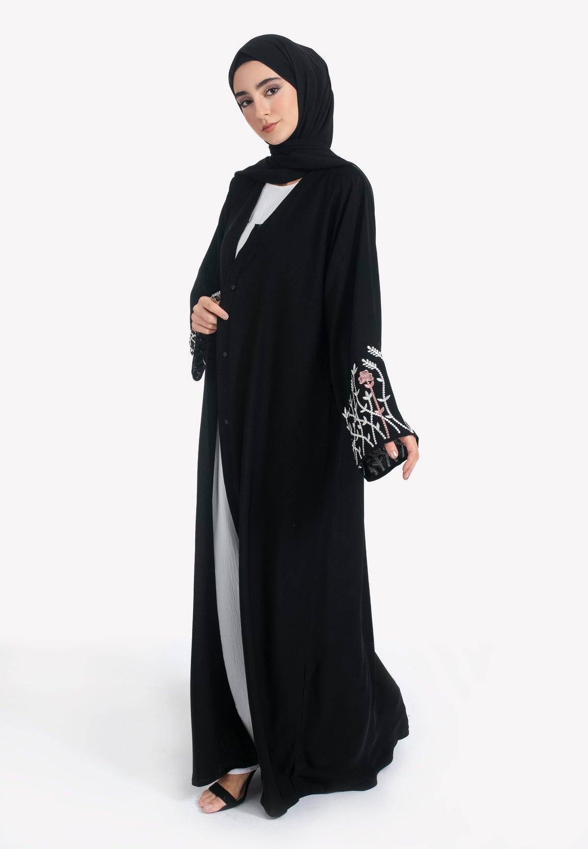 Blossom Embroidered Open Abaya - Side