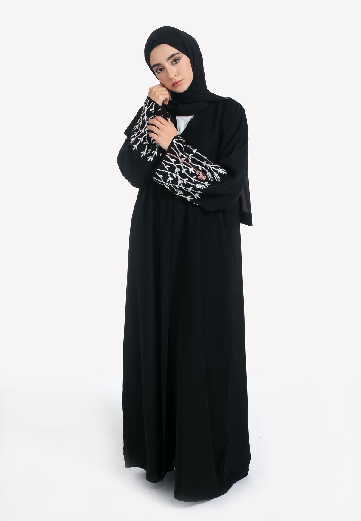 Blossom Embroidered Open Abaya - Front Closed