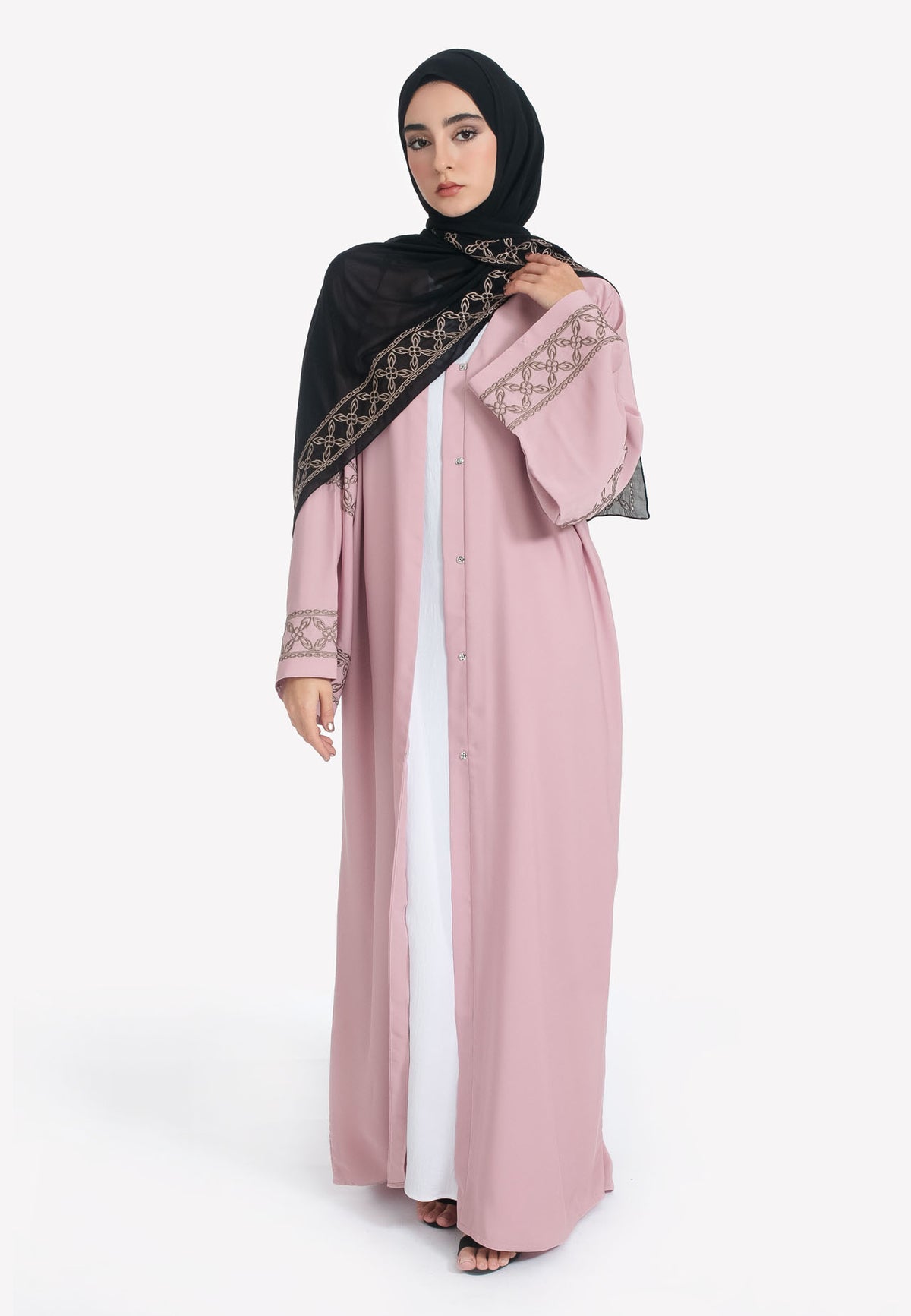 Open Geometric Embroidered Abaya