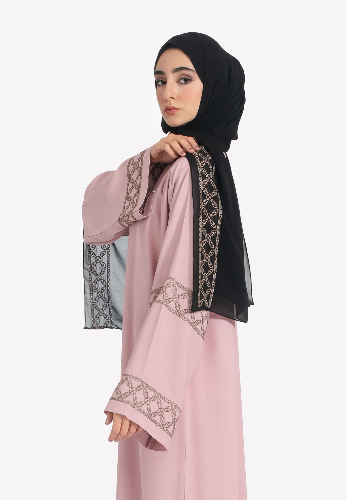 Geometric Embroidered Hijab and Sleeves