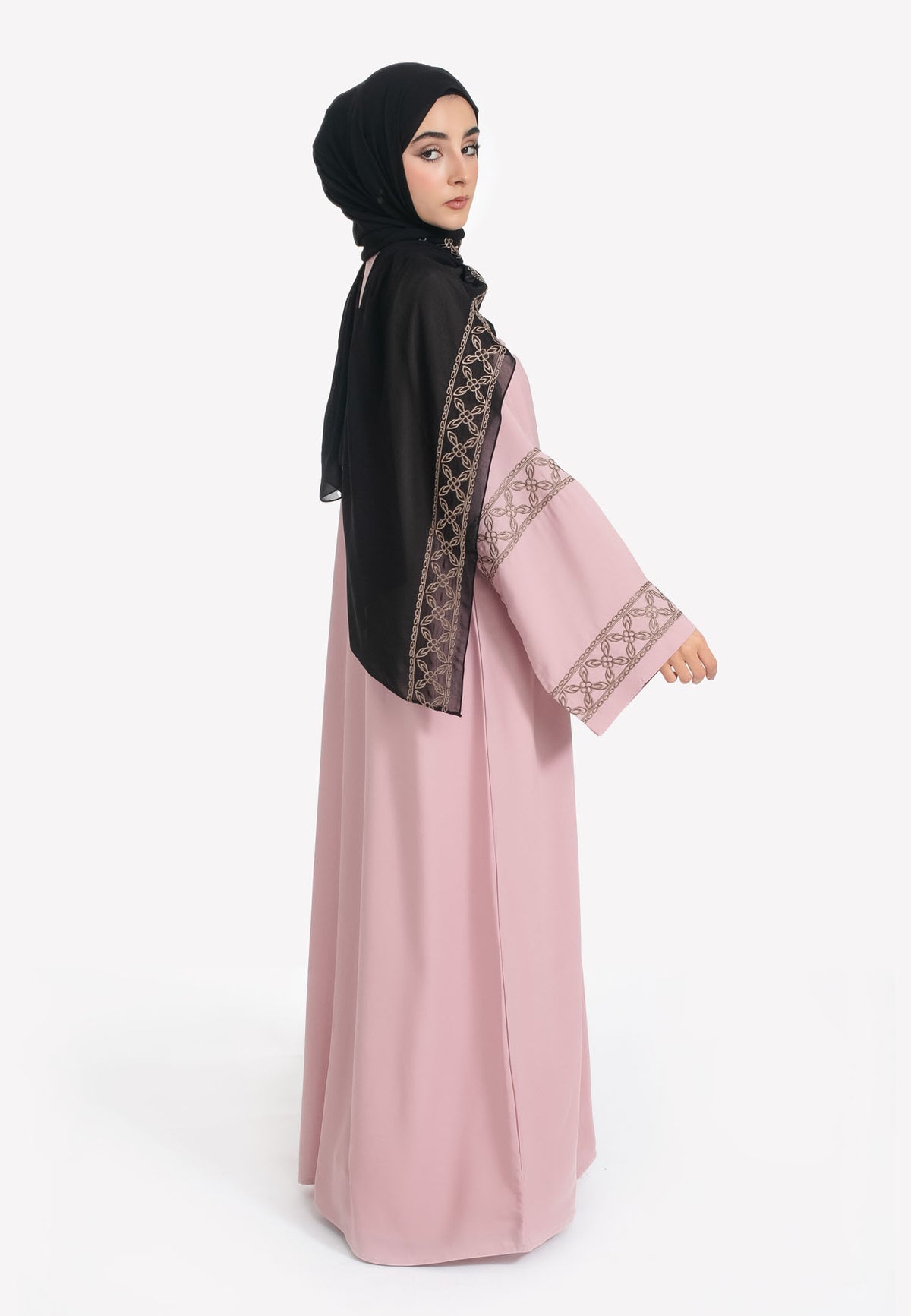 Geometric Embroidered Abaya - Side