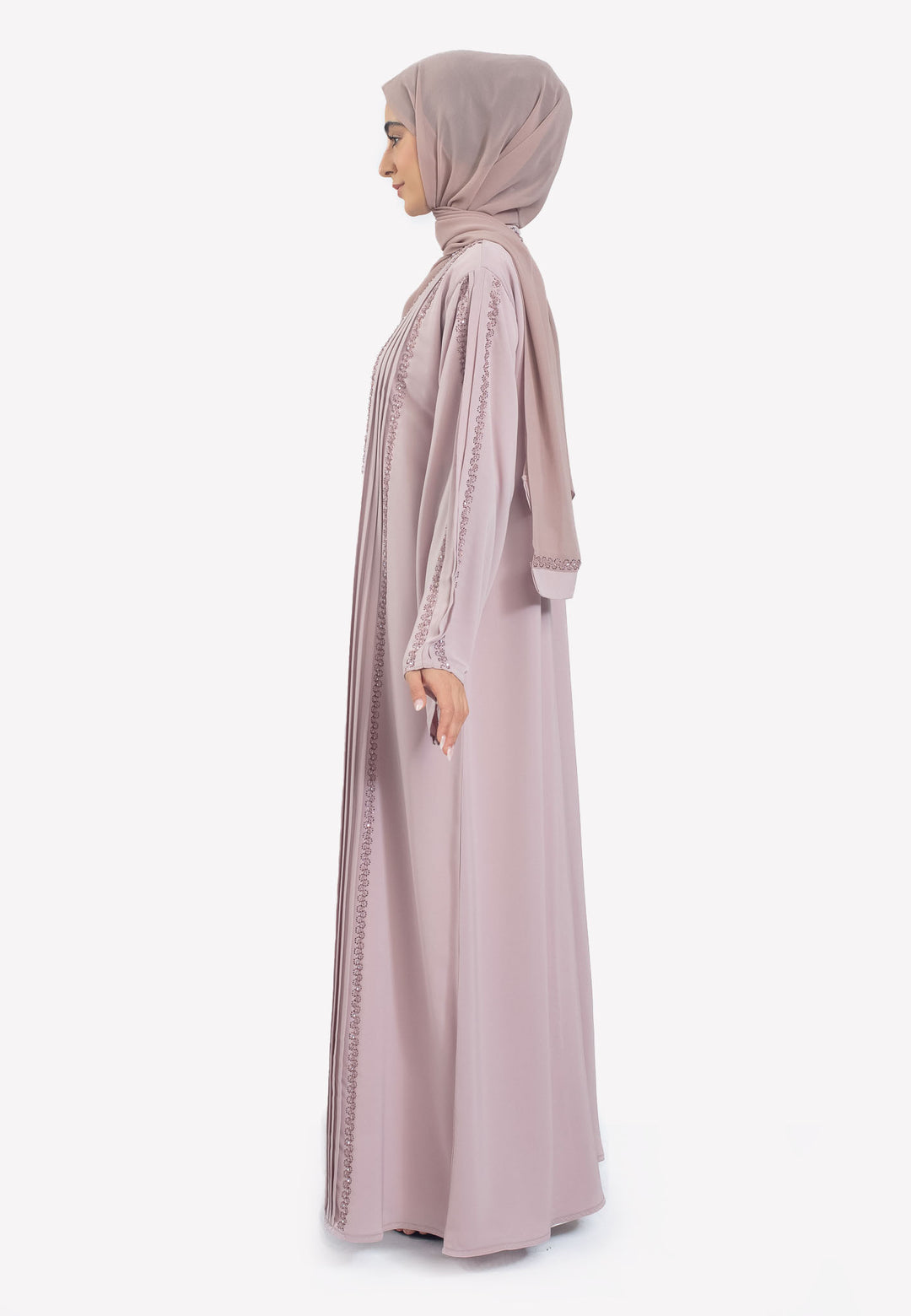 Side - Blush Pink Open Abaya with Pleats