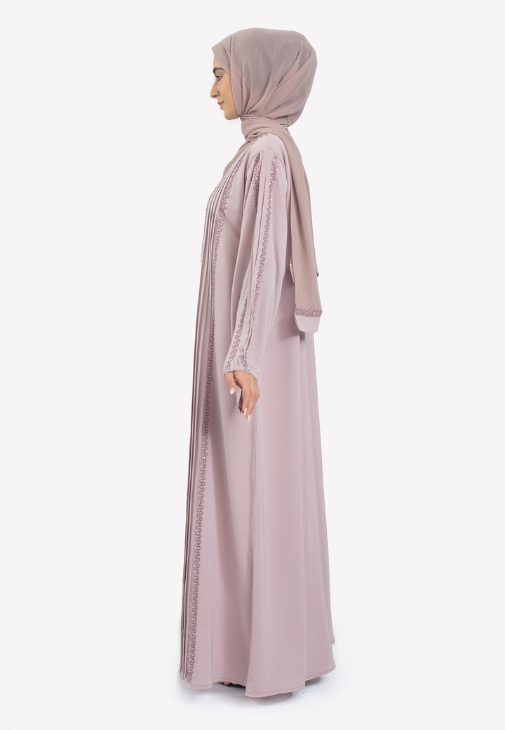 Side - Blush Pink Open Abaya with Pleats