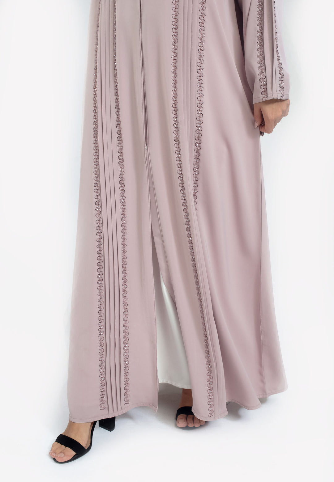 Blush Pink Open Abaya with Pleats