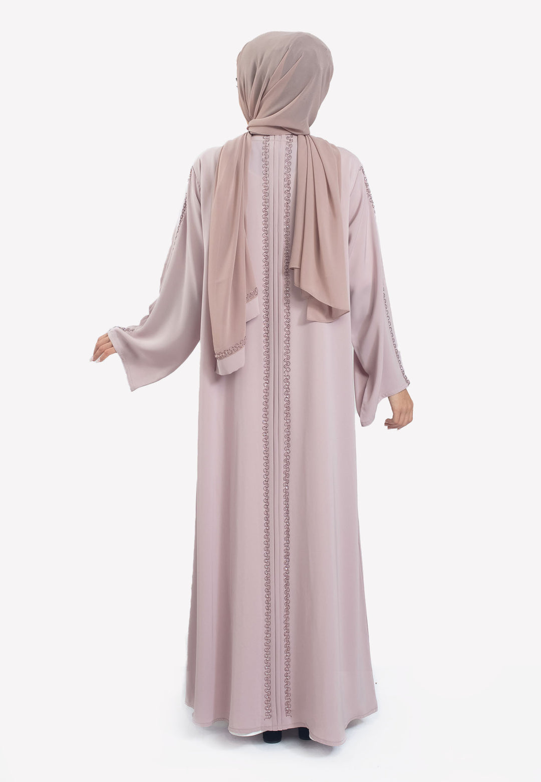 Back - Blush Pink Open Abaya with Pleats