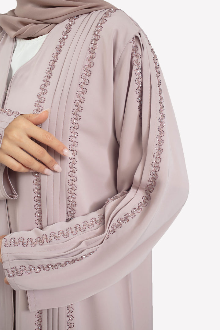 Details - Blush Pink Open Abaya with Pleats