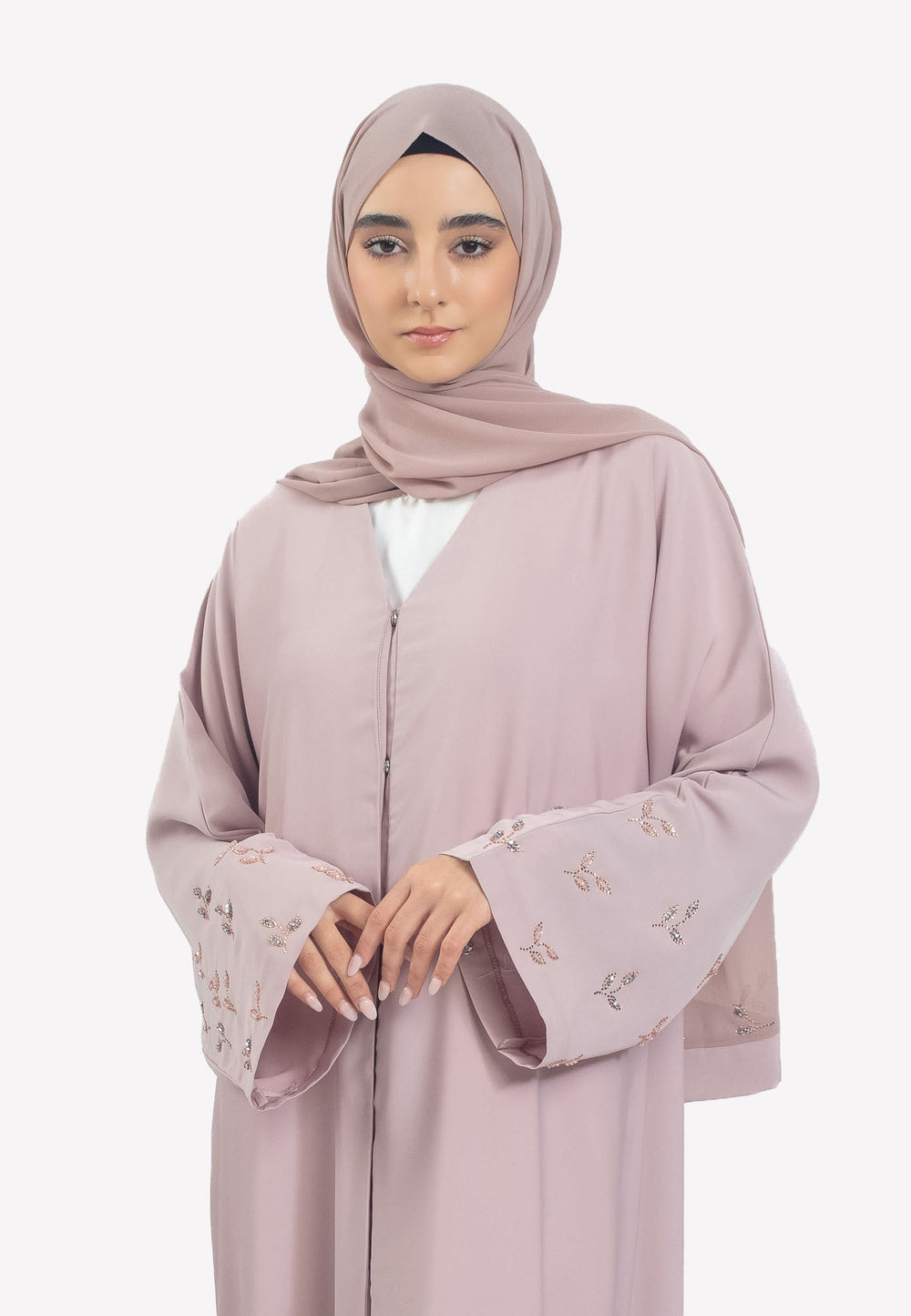 Details - Blush Nida Abaya with Swarovski Stones