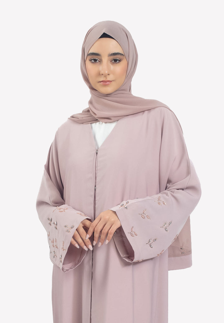 Details - Blush Nida Abaya with Swarovski Stones