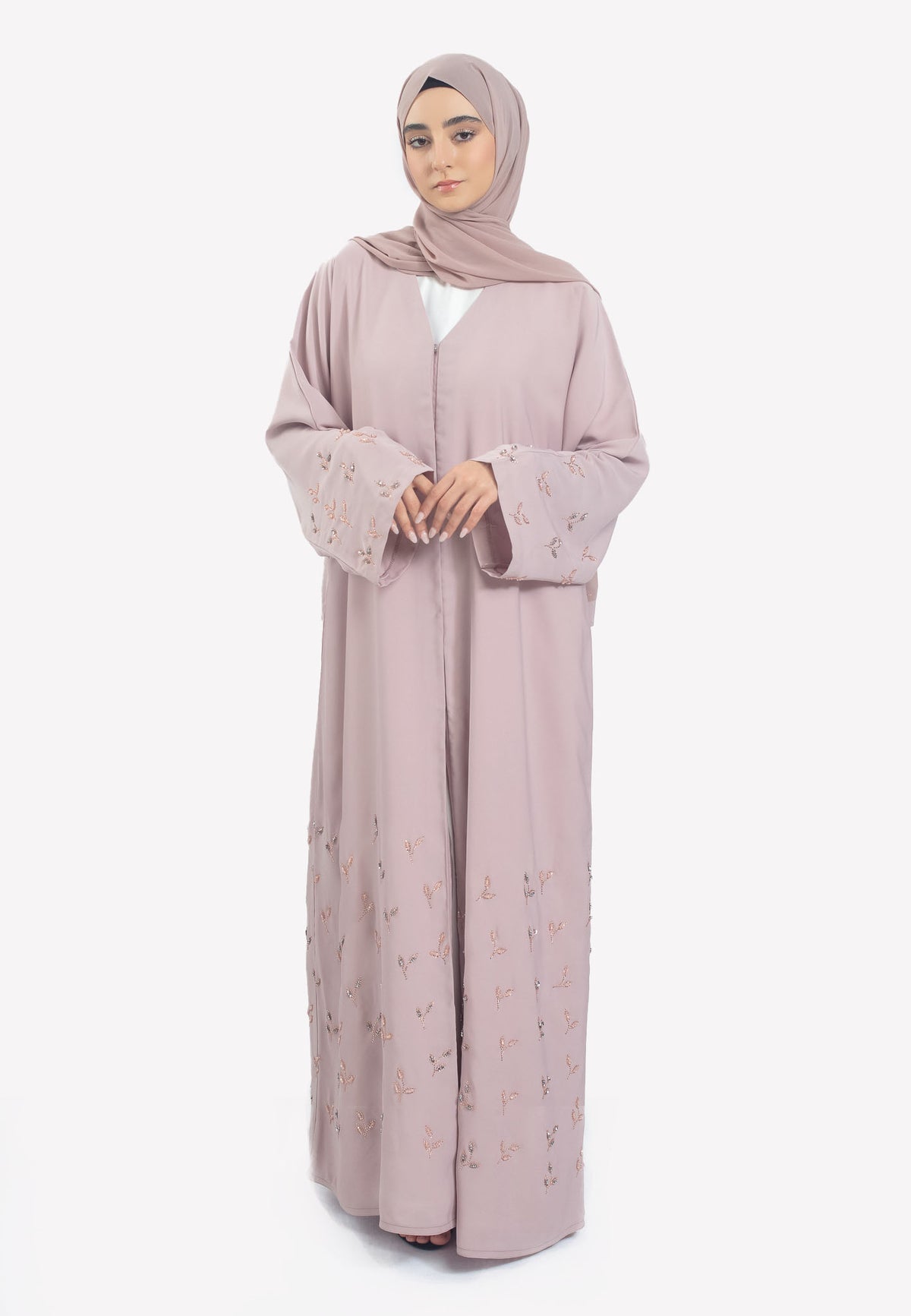 Blush Nida Abaya with Embellishments