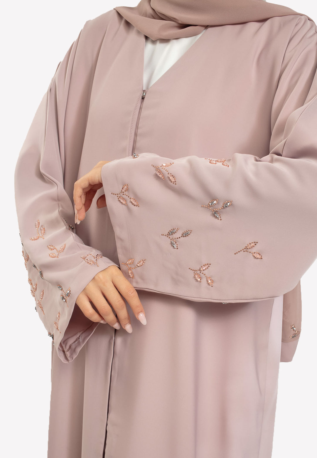 Sleeves Details - Blush Nida Abaya with Embellishments