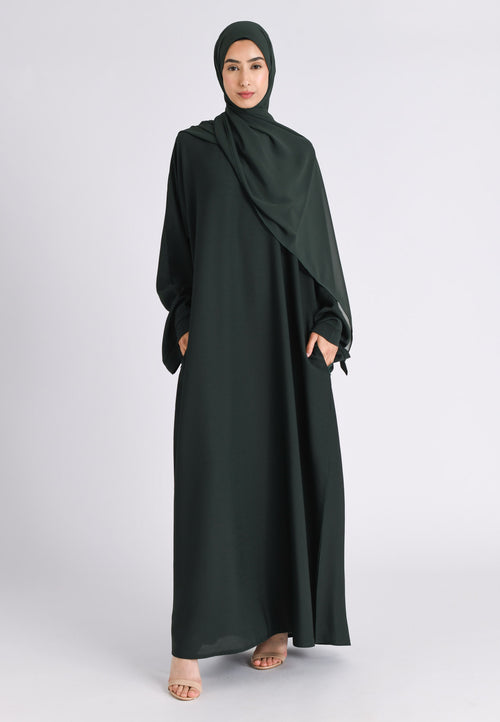 Bottle Green Textured Abaya With Zip Pockets (Premium)