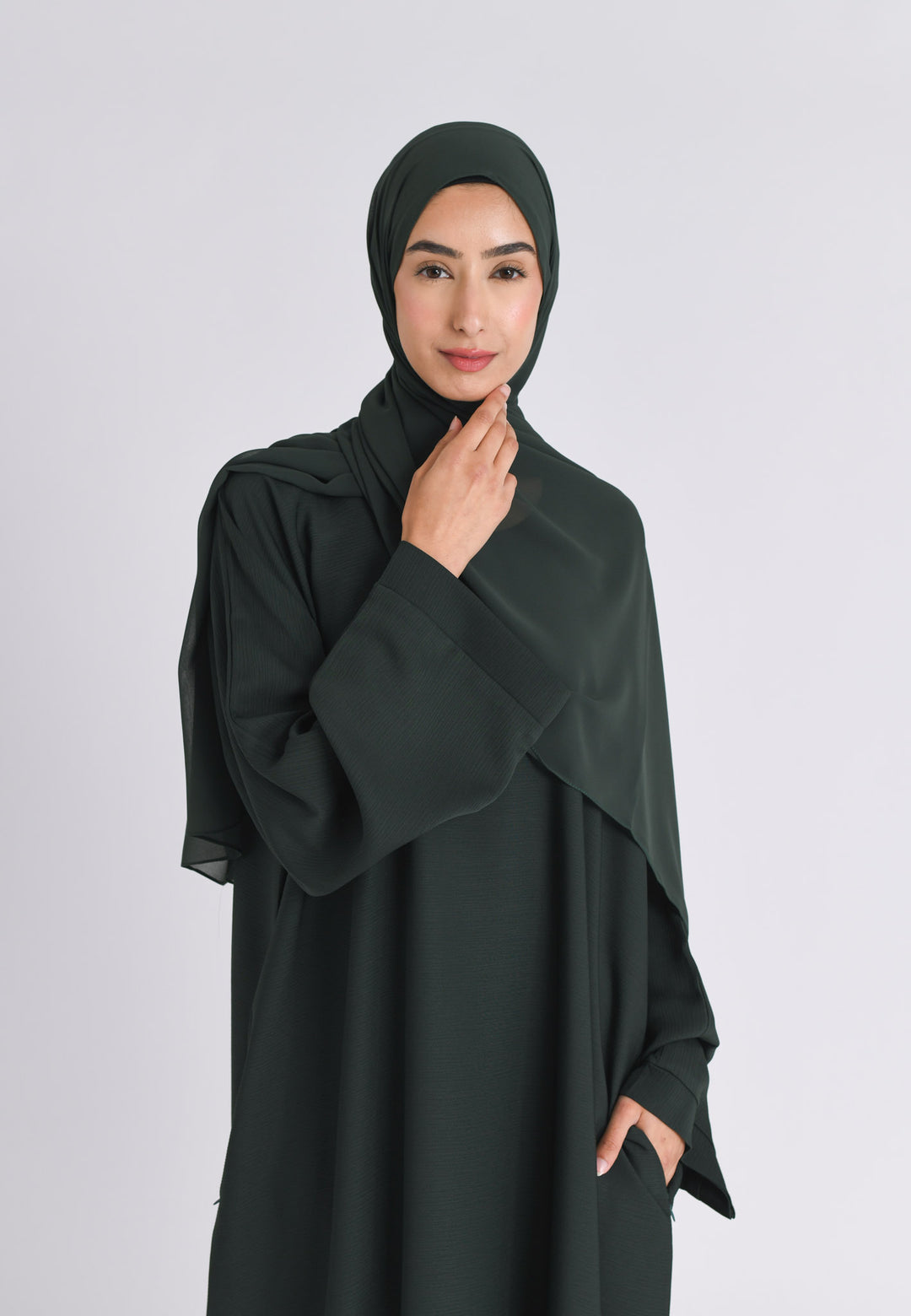Bottle Green Textured Abaya With Zip Pockets