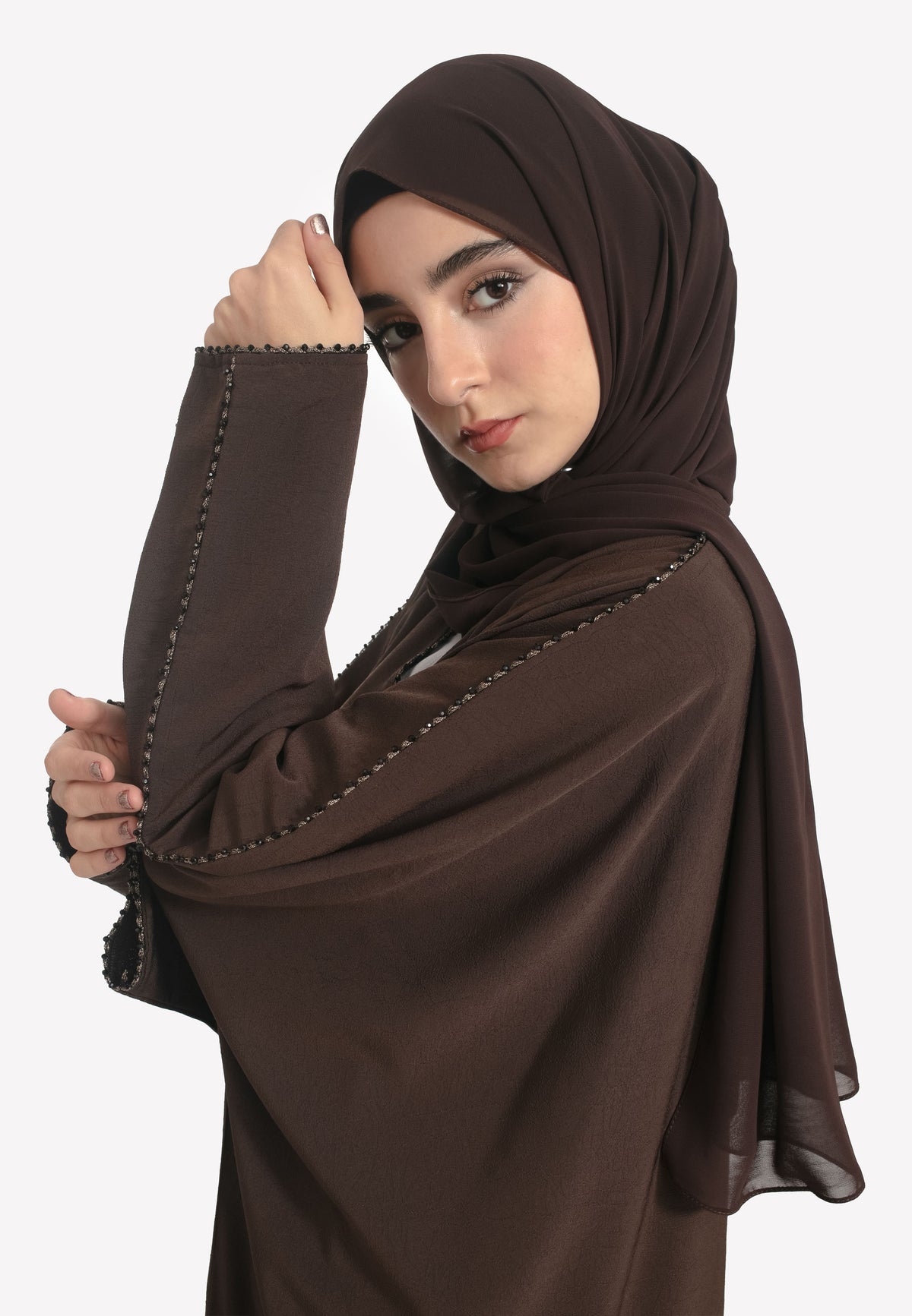 Fabric and Sleeves Details of Brown Farasha.