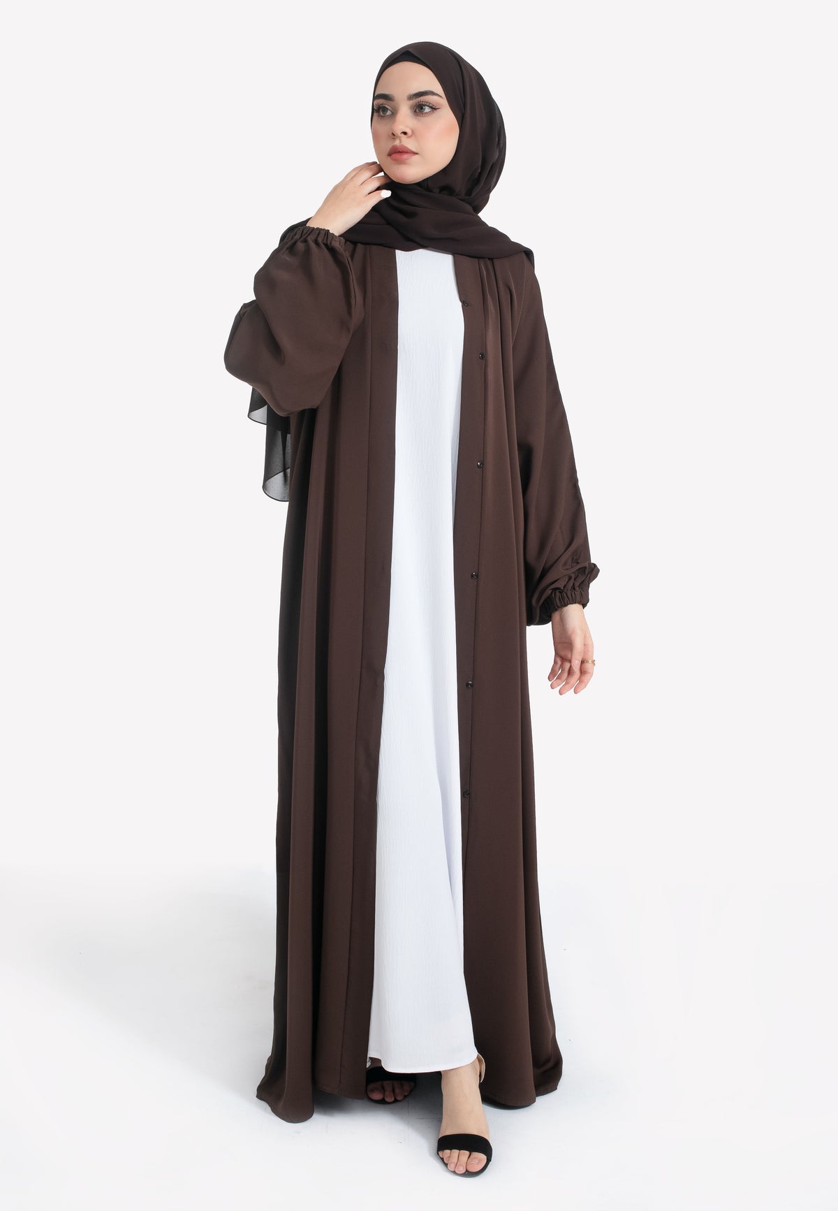 Brown Open Abaya with Cuffs