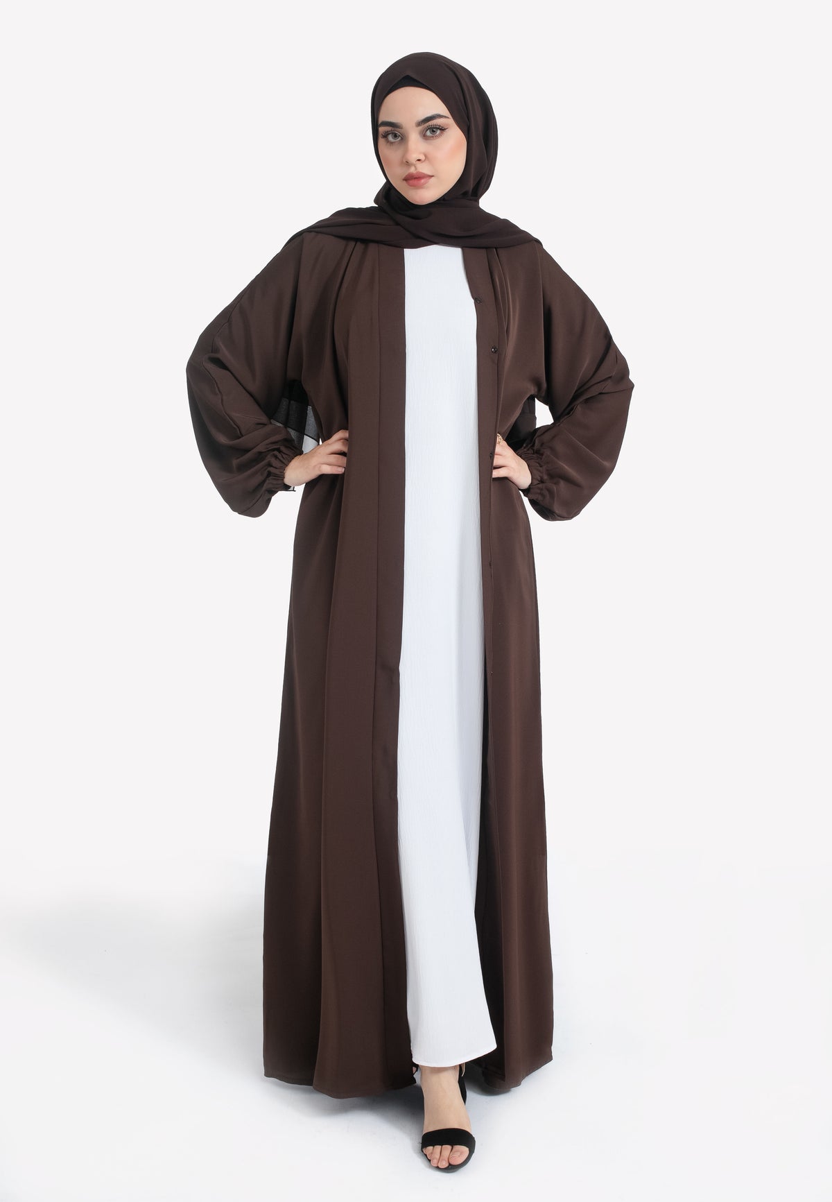 Brown Open Abaya with Cuffs