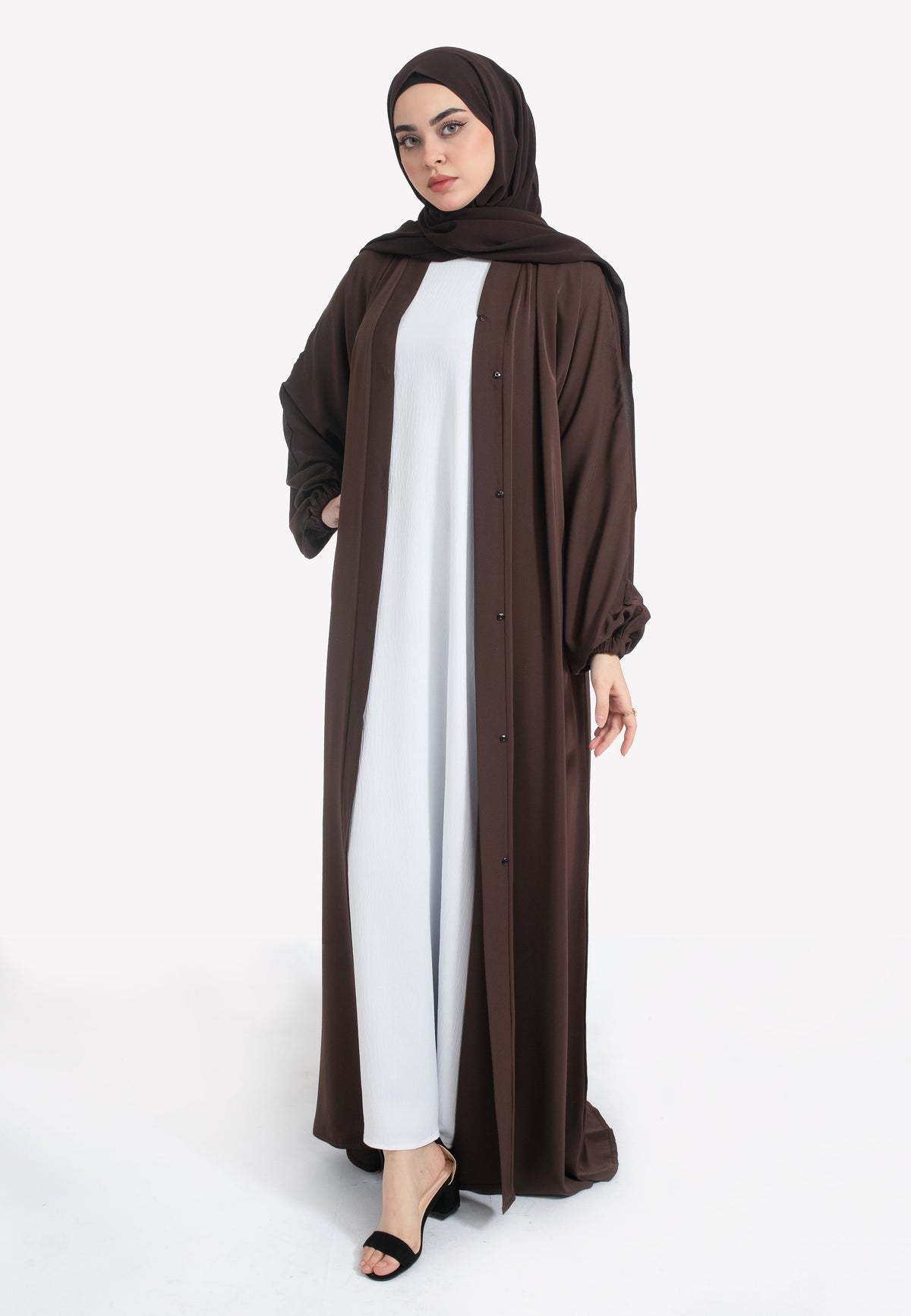 Brown Open Abaya with Cuffs